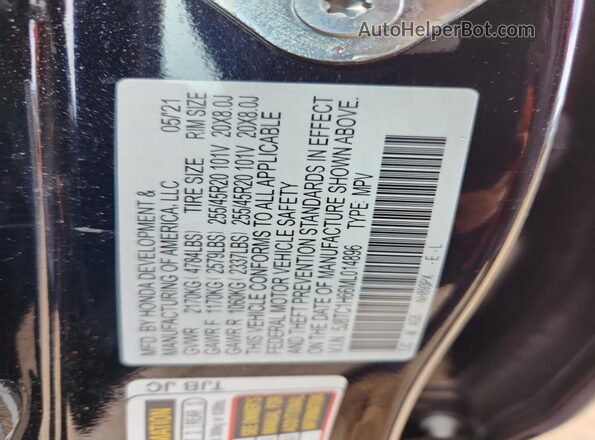5J8TC1H66ML014896 2021 ACURA RDX Black VIN կոդի պիտակի տեսք