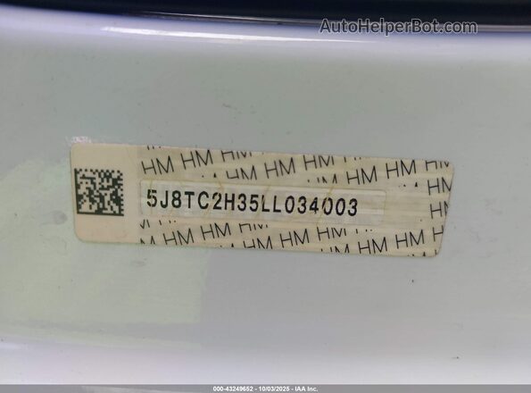5J8TC2H35LL034003 2020 ACURA RDX White 