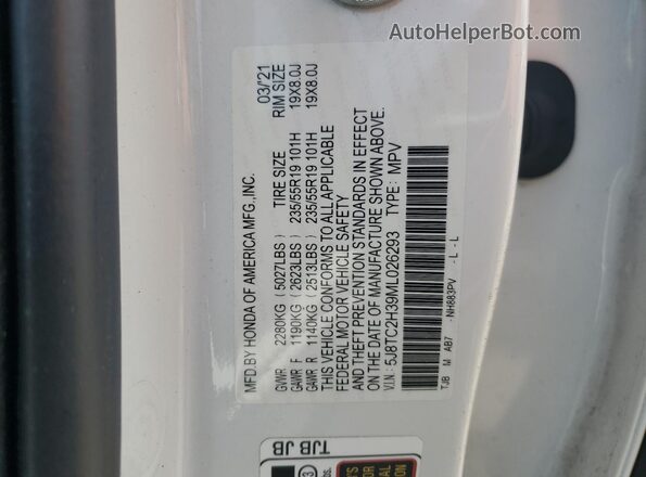 5J8TC2H39ML026293 2021 ACURA RDX White VIN կոդի պիտակի տեսք