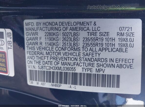 5J8TC2H3XML036055 2021 ACURA RDX Black Widok komory silnika