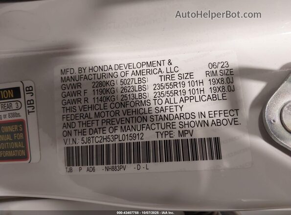 5J8TC2H53PL015912 2023 ACURA RDX White Engine compartment view