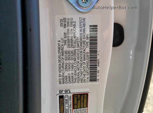 5J8TC2H54SL022618 2025 ACURA RDX White 