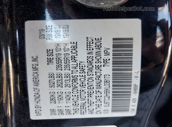5J8TC2H56KL038173 2019 ACURA RDX Black Vista interior de 360 grados