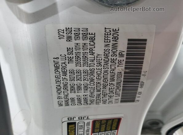 5J8TC2H5XNL018304 2022 ACURA RDX White 