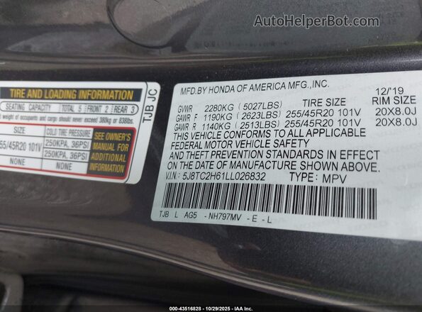 5J8TC2H61LL026832 2020 ACURA RDX Gray Widok komory silnika