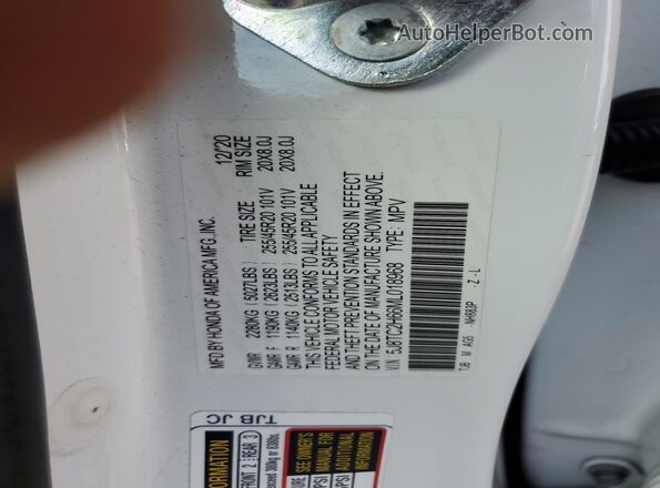 5J8TC2H66ML018968 2021 ACURA RDX White 