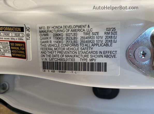 5J8TC2H68SL017303 2025 ACURA RDX White 