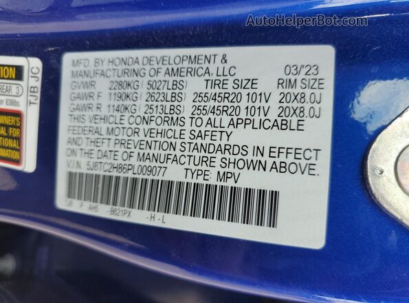 5J8TC2H86PL009077 2023 ACURA RDX Blue 