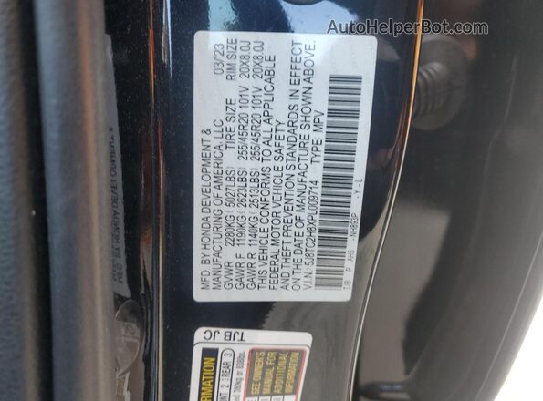 5J8TC2H8XPL009714 2023 ACURA RDX Black Vista de la etiqueta del VIN