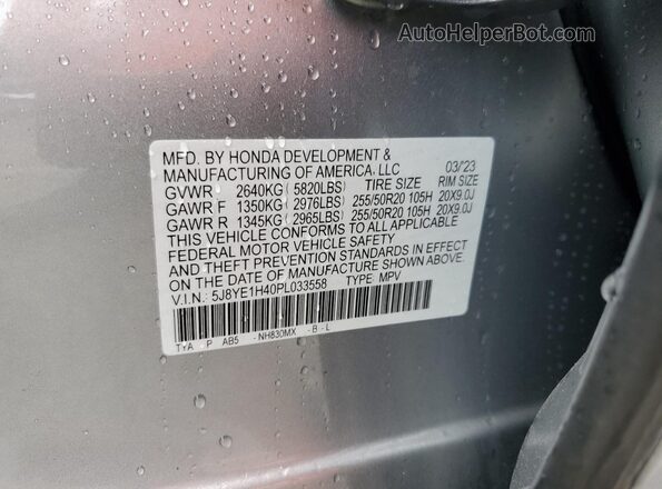 5J8YE1H40PL033558 2023 ACURA MDX Silver VIN կոդի պիտակի տեսք