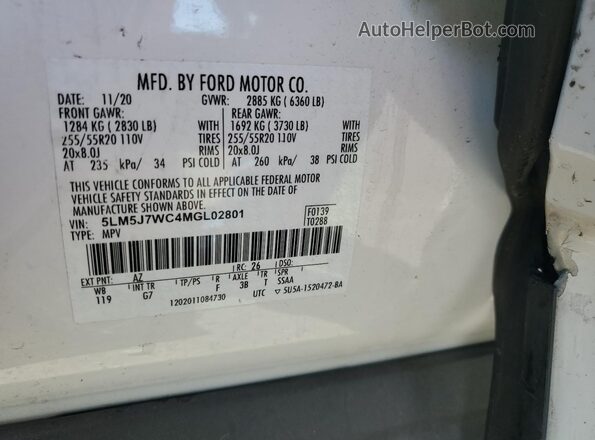 5LM5J7WC4MGL02801 2021 LINCOLN AVIATOR White Engine compartment view