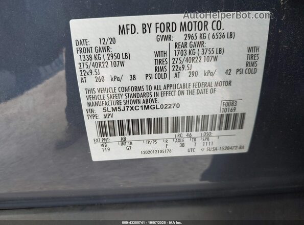 5LM5J7XC1MGL02270 2021 LINCOLN AVIATOR Blue 