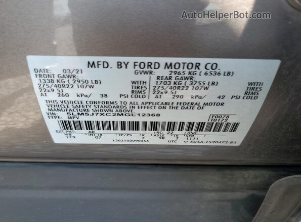 5LM5J7XC2MGL12368 2021 LINCOLN AVIATOR Gold Engine compartment view