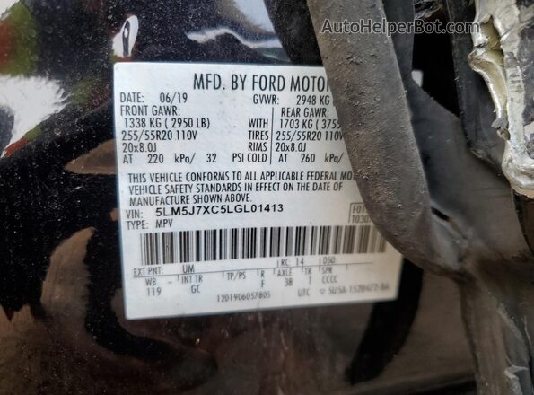 5LM5J7XC5LGL01413 2020 LINCOLN AVIATOR Черный Вид наклейки с VIN-кодом
