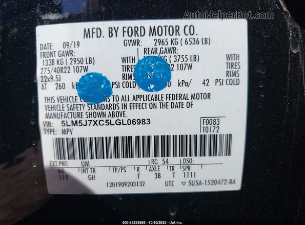 5LM5J7XC5LGL06983 2020 LINCOLN AVIATOR Black 