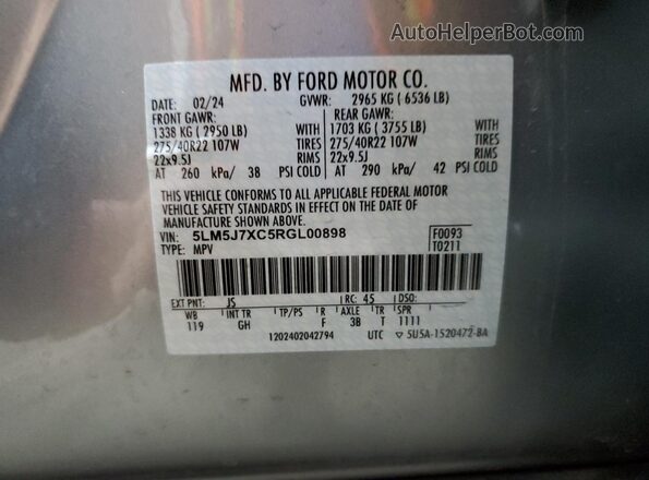 5LM5J7XC5RGL00898 2024 LINCOLN AVIATOR Silver სალონის 360-გრადუსიანი ხედი