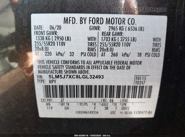 5LM5J7XC8LGL32493 2020 LINCOLN AVIATOR Gray Engine compartment view