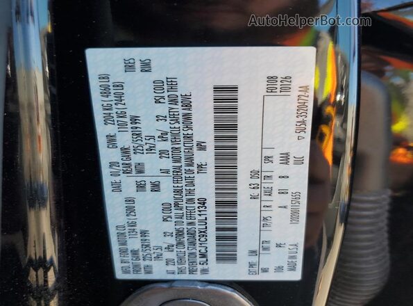 5LMCJ1C9XLUL11340 2020 LINCOLN CORSAIR Black Widok naklejki z numerem VIN