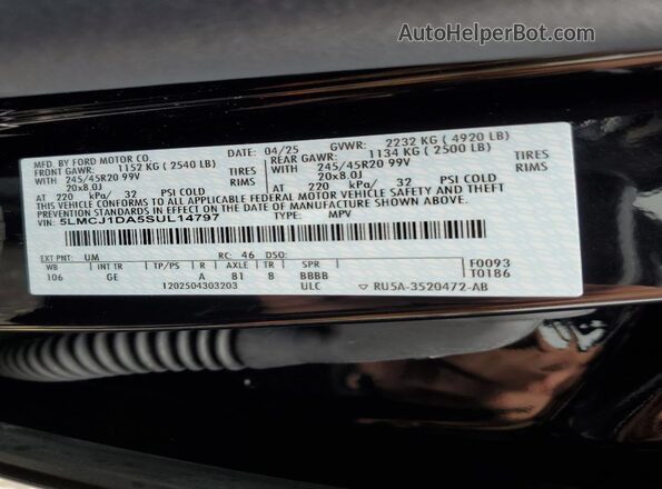 5LMCJ1DA5SUL14797 2025 LINCOLN CORSAIR Black Вид наклейки з VIN-кодом