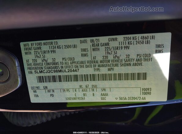 5LMCJ2C98MUL20447 2021 LINCOLN CORSAIR Black 