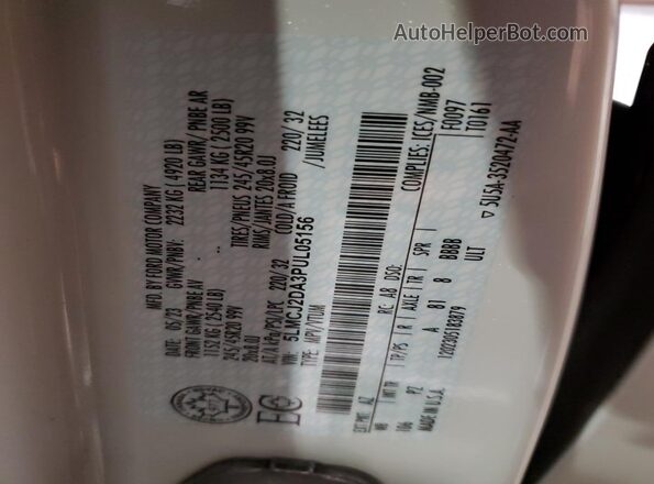 5LMCJ2DA3PUL05156 2023 LINCOLN CORSAIR Белый Вид наклейки с VIN-кодом