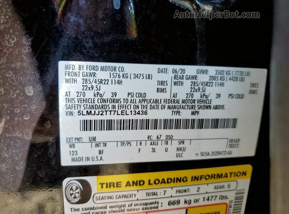 5LMJJ2TT7LEL13436 2020 LINCOLN NAVIGATOR Black VIN sticker view
