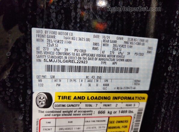 5LMJJ3LG6REL22923 2024 LINCOLN NAVIGATOR Black Вид наклейки з VIN-кодом
