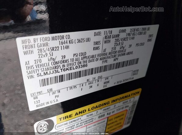 5LMJJ3LT6KEL03386 2019 LINCOLN NAVIGATOR L Black Vista del compartimento del motor