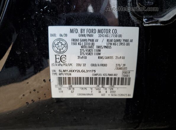 5LMYJ8XY2LGL31175 2020 LINCOLN AVIATOR Black 