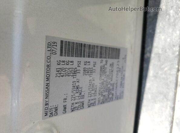 5N1AT2MV4LC706125 2020 NISSAN ROGUE Silver Vista de la etiqueta del VIN