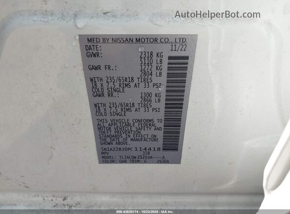 5N1AZ2BJ0PC114418 2023 NISSAN MURANO White Vista del compartimento del motor