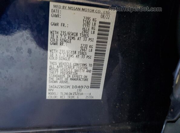 5N1AZ2BS1PC104070 2023 NISSAN MURANO Blue Vista de la etiqueta del VIN