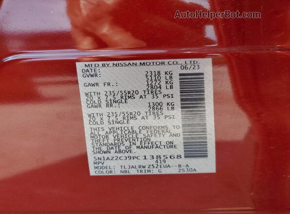 5N1AZ2CJ9PC138568 2023 NISSAN MURANO Красный Вид подкапотного пространства