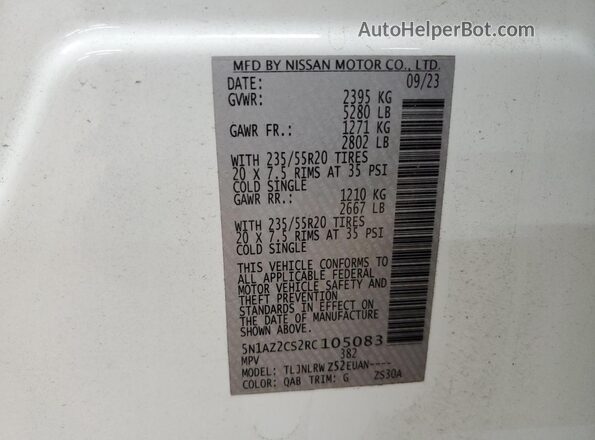 5N1AZ2CS2RC105083 2024 NISSAN MURANO White Vista de la etiqueta del VIN