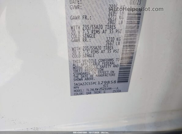 5N1AZ2CS5PC129858 2023 NISSAN MURANO White Вид підкапотного простору