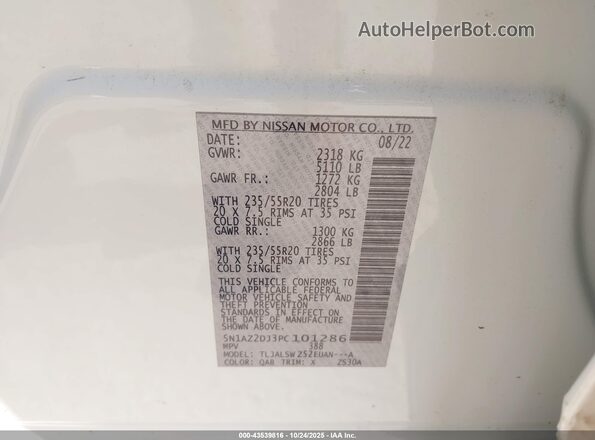 5N1AZ2DJ3PC101286 2023 NISSAN MURANO White Vista del compartimento del motor