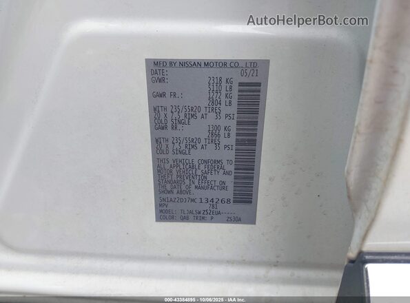 5N1AZ2DJ7MC134268 2021 NISSAN MURANO White 