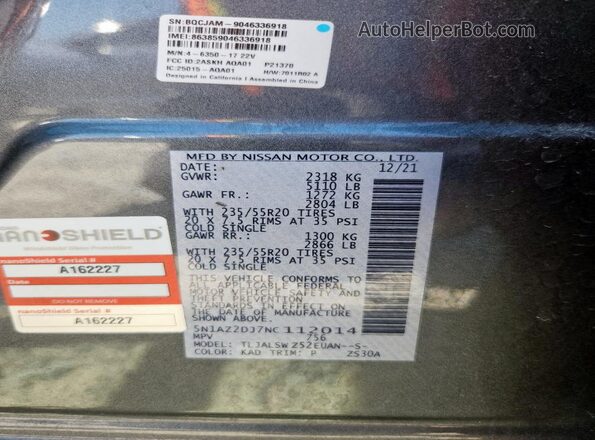 5N1AZ2DJ7NC112014 2022 NISSAN MURANO Gray 