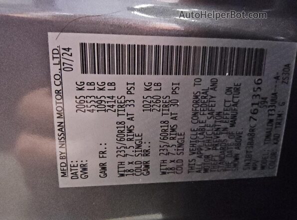 5N1BT3BA8RC761356 2024 NISSAN ROGUE Gray Vista interior de 360 grados