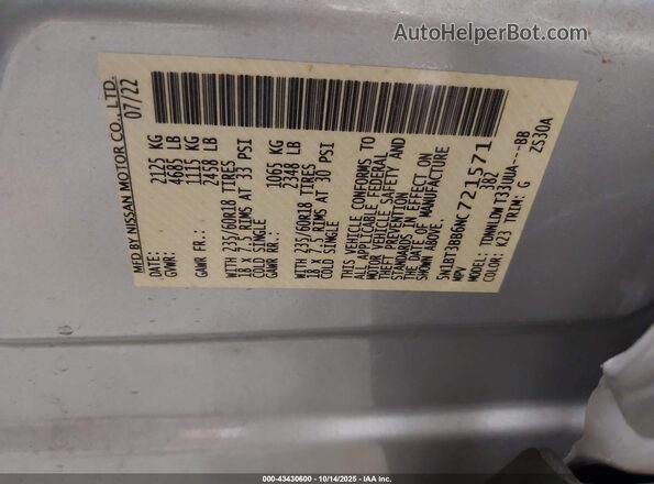 5N1BT3BB6NC721571 2022 NISSAN ROGUE Серебряный 