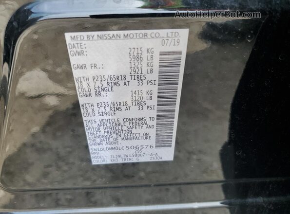 5N1DL0MM0LC506576 2020 INFINITI QX60 Black VIN կոդի պիտակի տեսք