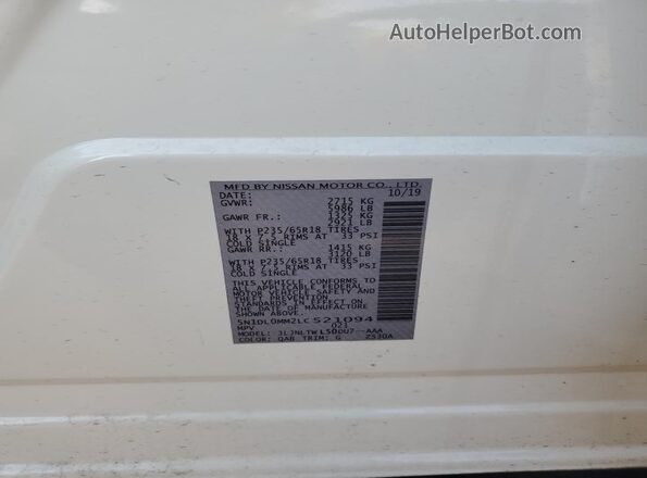 5N1DL0MM2LC521094 2020 INFINITI QX60 White Engine compartment view