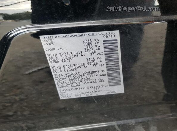 5N1DL0MM3LC500920 2020 INFINITI QX60 Black VIN კოდის სტიკერის ხედი