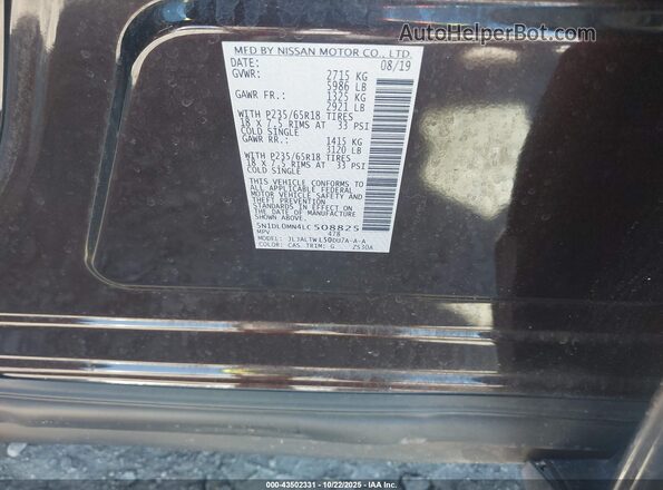 5N1DL0MN4LC508825 2020 INFINITI QX60 Burgundy Engine compartment view