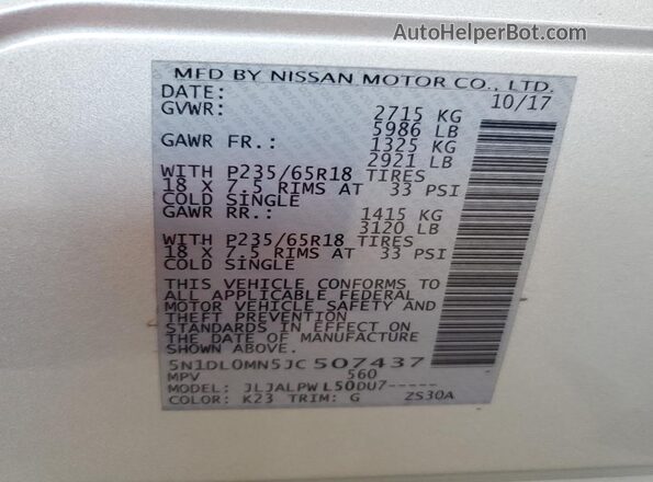5N1DL0MN5JC507437 2018 INFINITI QX60 Silver 