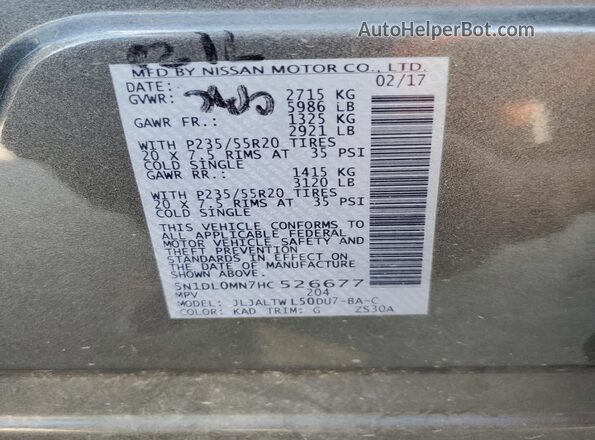 5N1DL0MN7HC526677 2017 INFINITI QX60 Silver Vista de la etiqueta del VIN