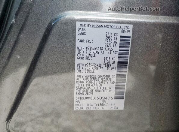 5N1DL0MN8LC509475 2020 INFINITI QX60 Серый Панорамный вид салона 360°