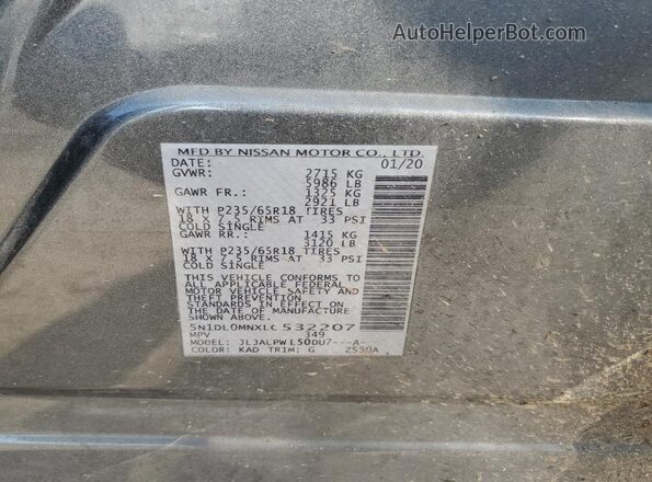 5N1DL0MNXLC532207 2020 INFINITI QX60 Silver VIN sticker view