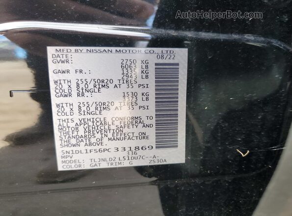 5N1DL1FS6PC331869 2023 INFINITI QX60 Black VIN sticker view