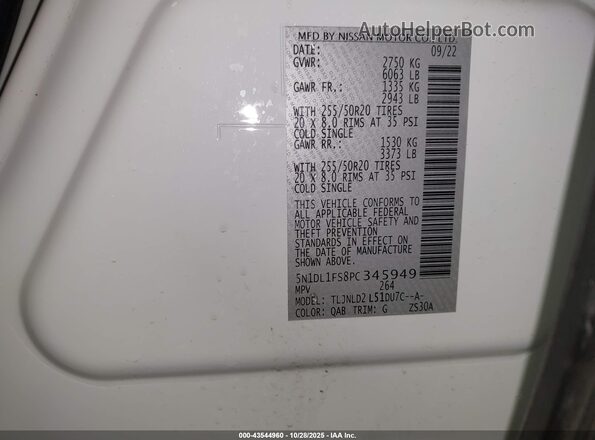 5N1DL1FS8PC345949 2023 INFINITI QX60 White Շարժիչի բաժամունքի տեսք